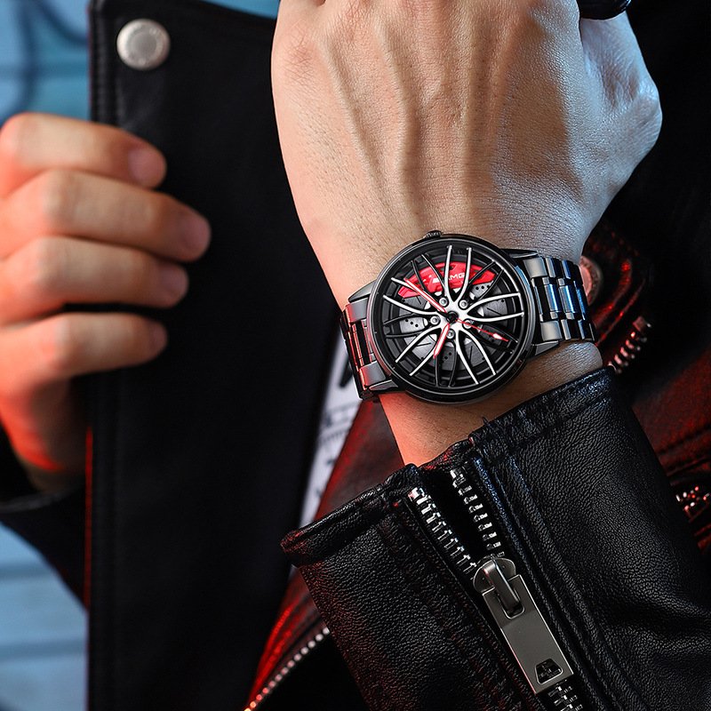 Luxe heren racewagen horloge, waterbestendig uurwerk voor actieve levensstijl.