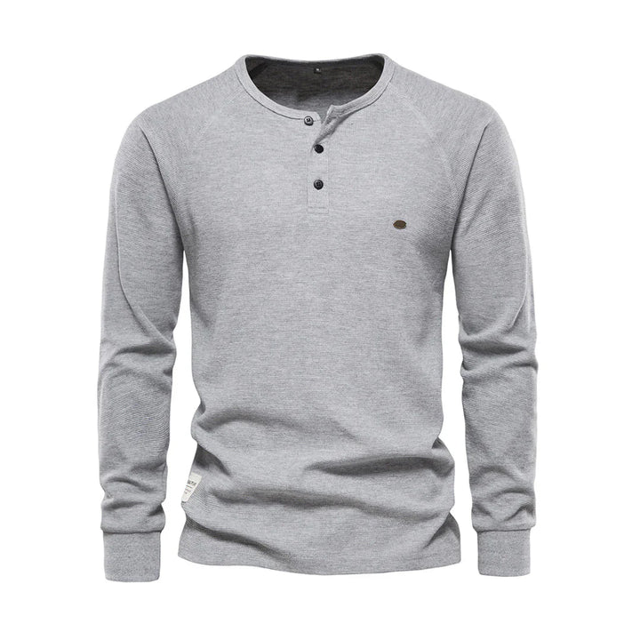 "Stijlvol herenlangemouwenshirt marineblauw, ronde hals, knoopsluiting, zachte ademende stof voor dagelijks gebruik en comfor
