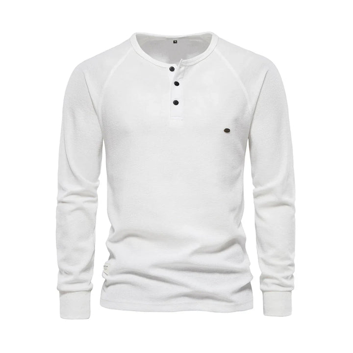 "Stijlvol herenlangemouwenshirt marineblauw, ronde hals, knoopsluiting, zachte ademende stof voor dagelijks gebruik en comfor