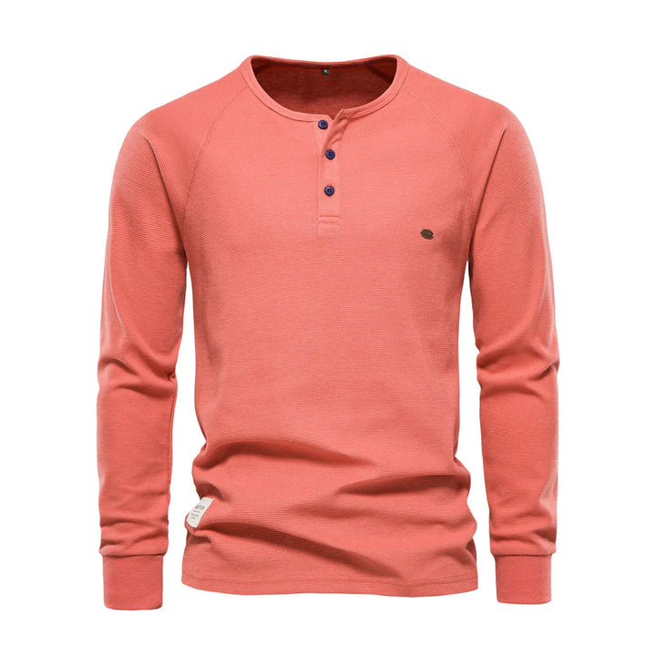 "Stijlvol herenlangemouwenshirt marineblauw, ronde hals, knoopsluiting, zachte ademende stof voor dagelijks gebruik en comfor