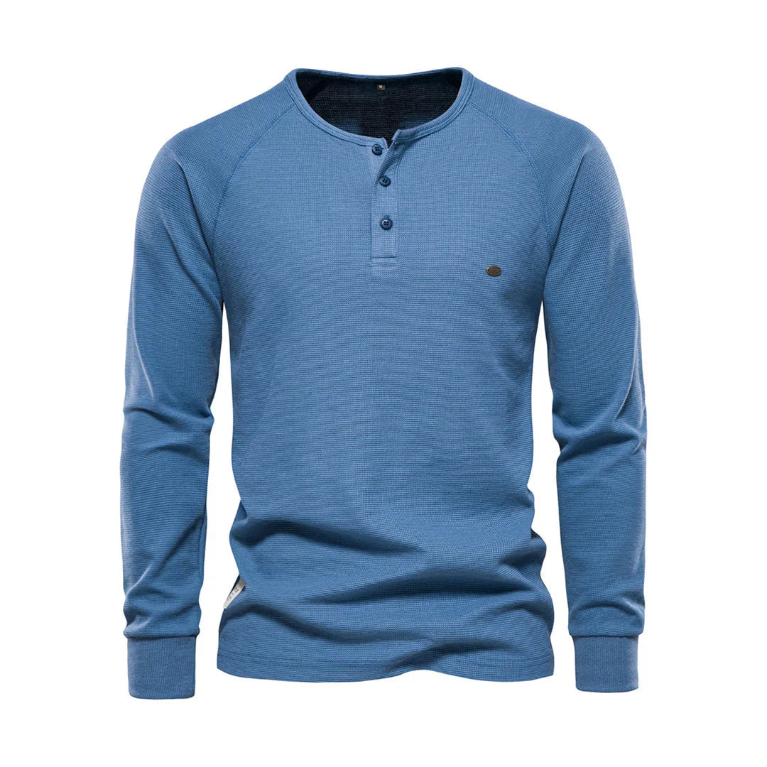 "Stijlvol herenlangemouwenshirt marineblauw, ronde hals, knoopsluiting, zachte ademende stof voor dagelijks gebruik en comfor