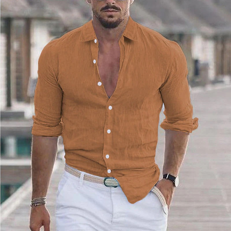 Comfortabel herenoverhemd met omslagkraag, lange mouwen. Stijlvolle casual kleding voor de moderne man.