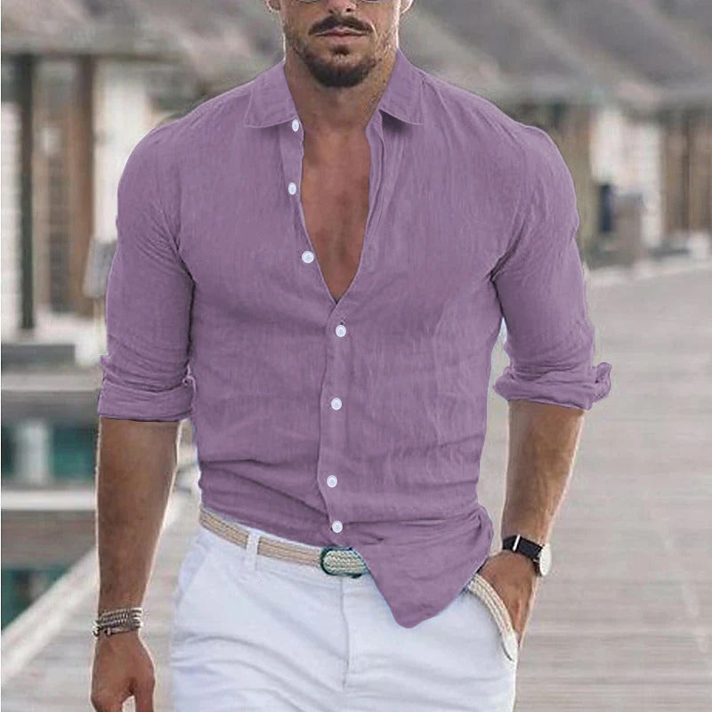 Veelzijdig herenoverhemd met omslagkraag, lange mouw. Comfortabel en stijlvol voor een moderne, casual look.