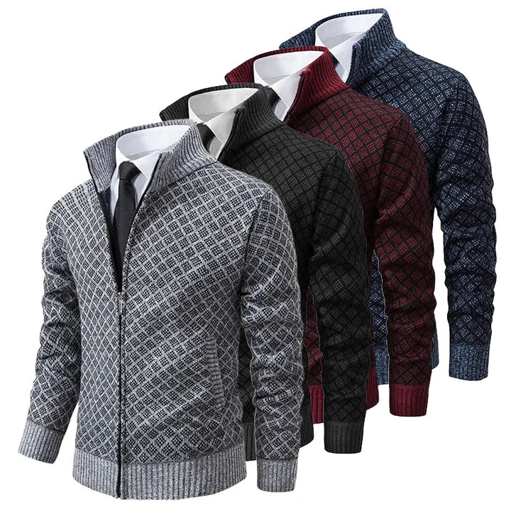 Trendy herenmode vest met geometrisch design, perfect voor een lente outfit. Biedt comfort en een zakelijke touch.
