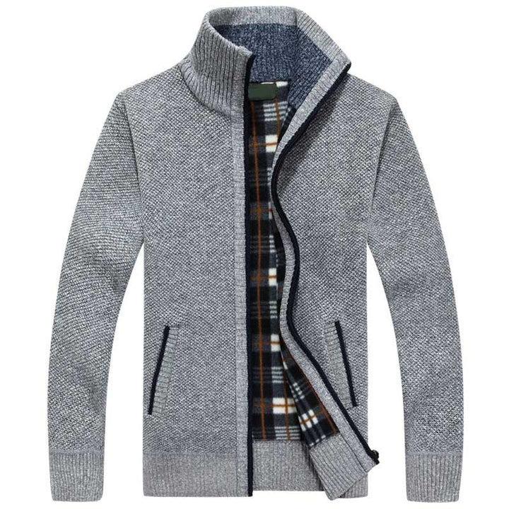 Modern herenvest met uniek motief, perfect voor een modieuze en comfortabele look.