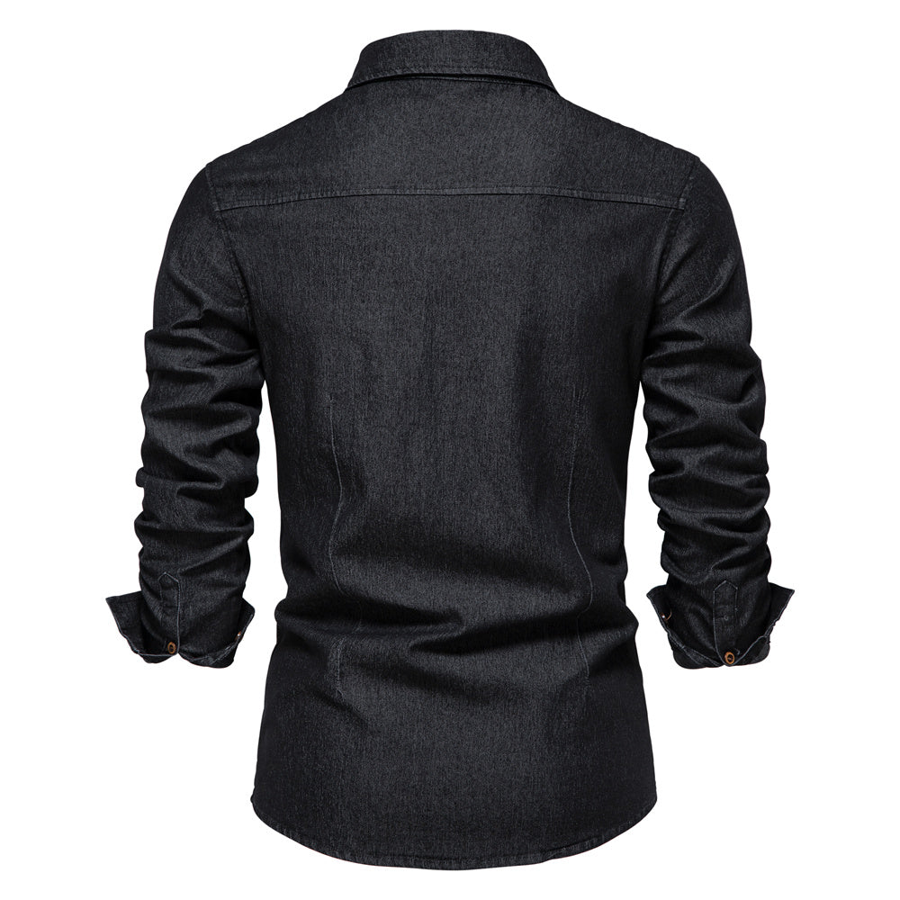 Comfortabel blauw denim herenoverhemd, zacht en ademend, ideaal voor een relaxte doch stijlvolle outfit.