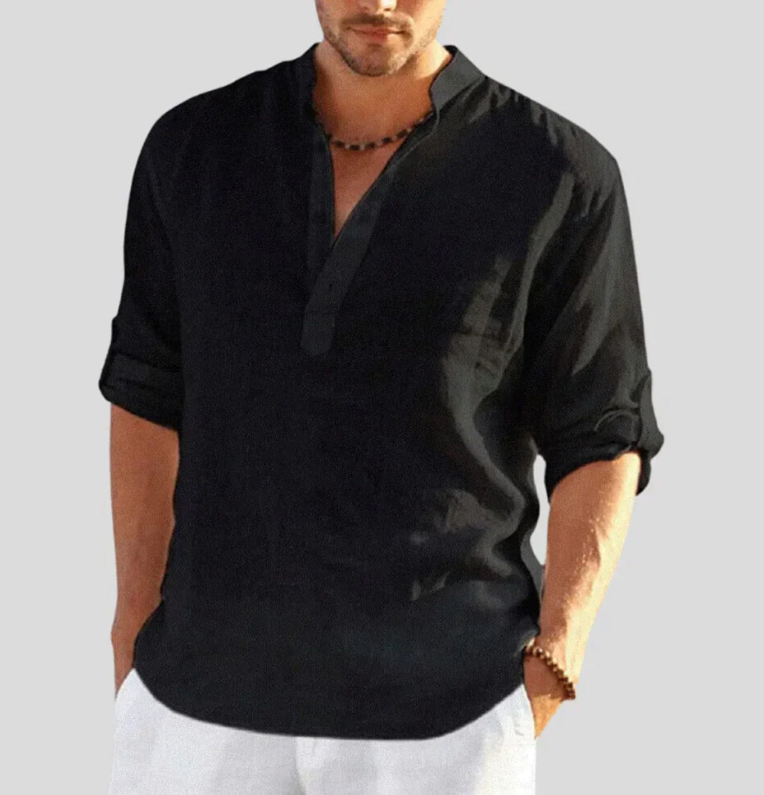 Elegant heren linnen overhemd, perfecte modekeuze voor een stijlvolle en frisse zomeruitstraling.