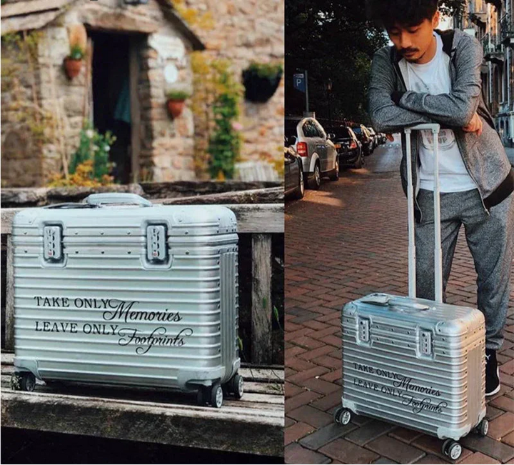 Duurzame aluminium-magnesium koffer met 360° spinnerwielen voor moeiteloos transport. Ideaal voor zakelijke reizen.