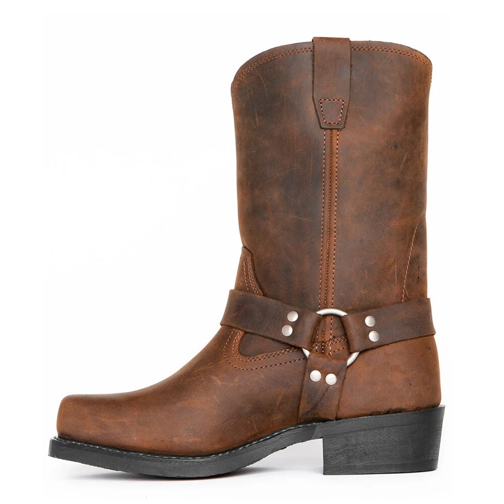 Stijlvolle bruine leren heren cowboylaarzen Darius, westernstijl, duurzaam en comfortabel voor herenmode.
