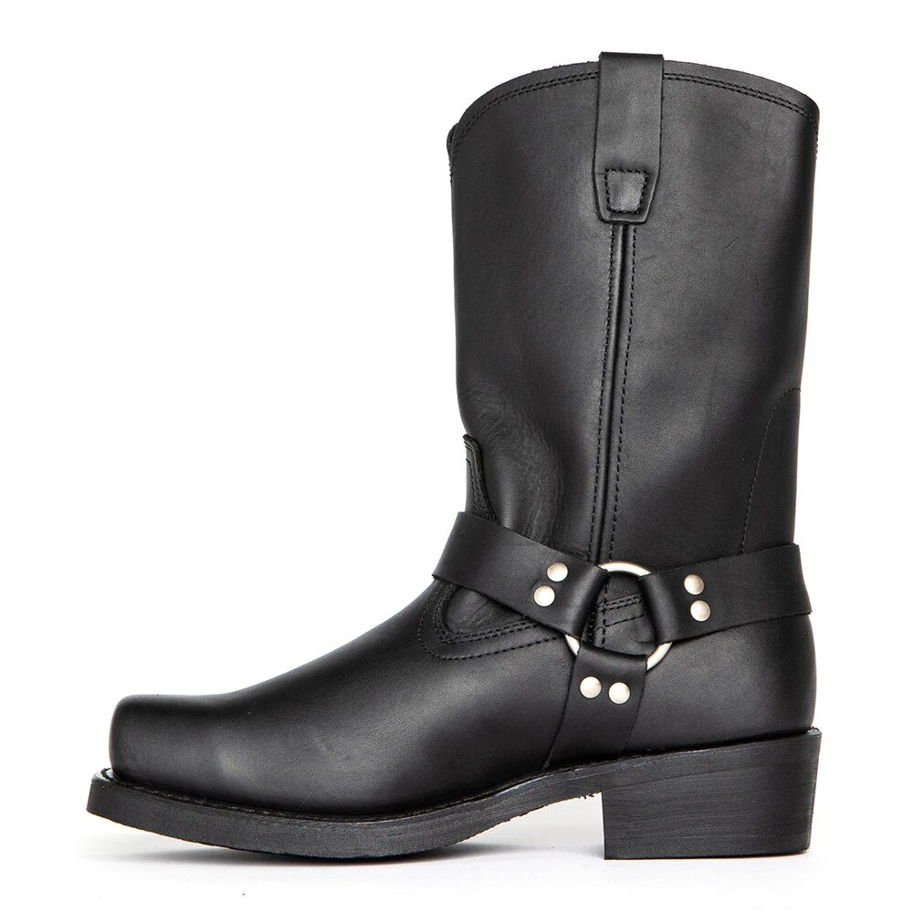 Zwarte leren heren cowboylaarzen Darius, waterafstotend en comfortabel, perfect als herfstlaarzen.