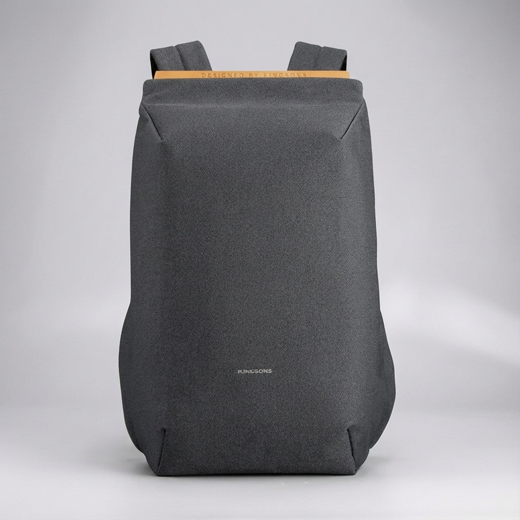 Interieur van de FlexPorter laptoprugzak: ruime organizer voor 15 inch laptop, tablet en reisbenodigdheden.