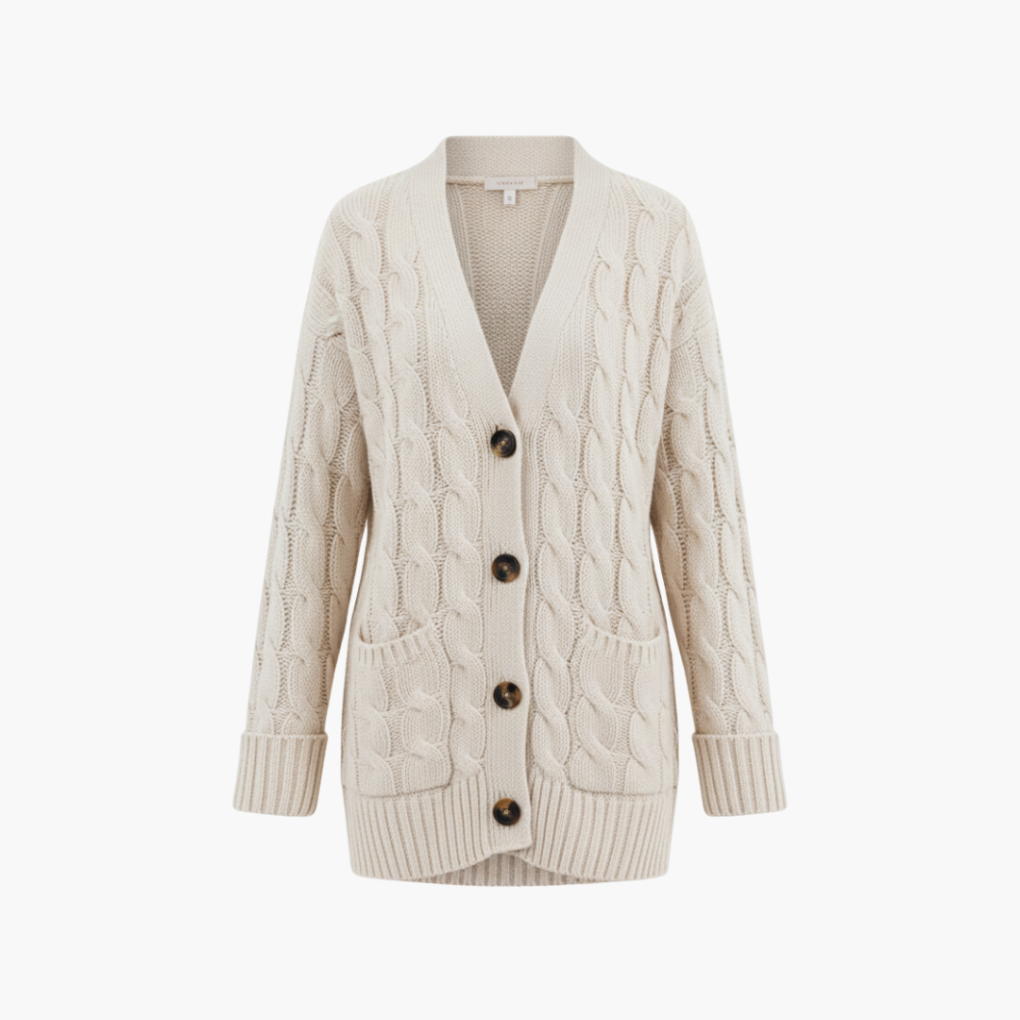 Stijlvolle dames cardigan met knopen en zakken, ideaal voor comfortabele damesmode.