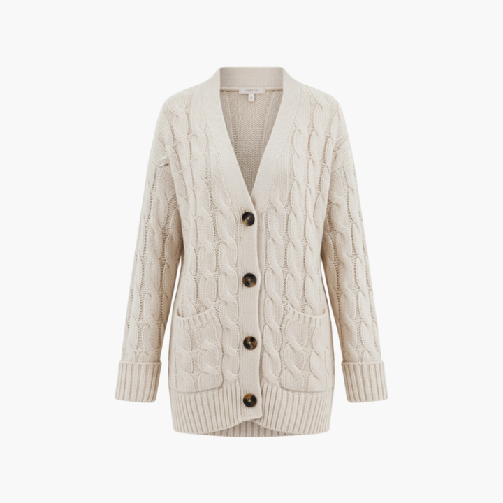 Stijlvolle dames cardigan met knopen en zakken, ideaal voor comfortabele damesmode.