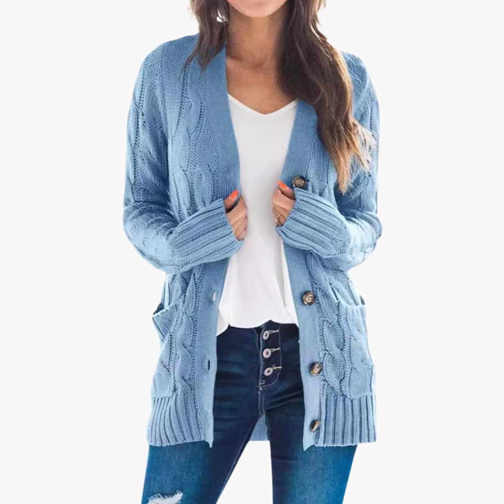 Klassieke dames cardigan met knopen en functionele zakken, een tijdloze aanvulling op elke garderobe.