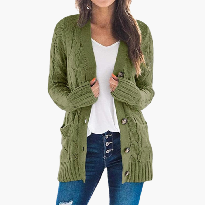 Elegante dames cardigan met knopen voor een stijlvolle outfit, zowel casual als gekleed te dragen.
