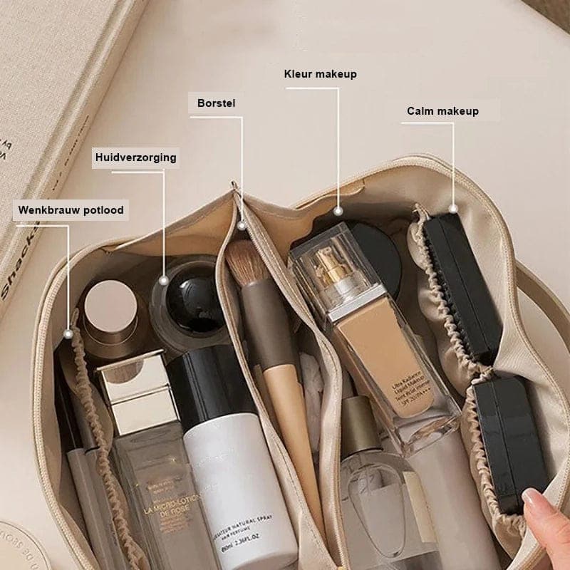 Compacte make-up tas dames, ideaal als toilettas of reis organizer voor al je cosmetica. Praktisch opbergen.