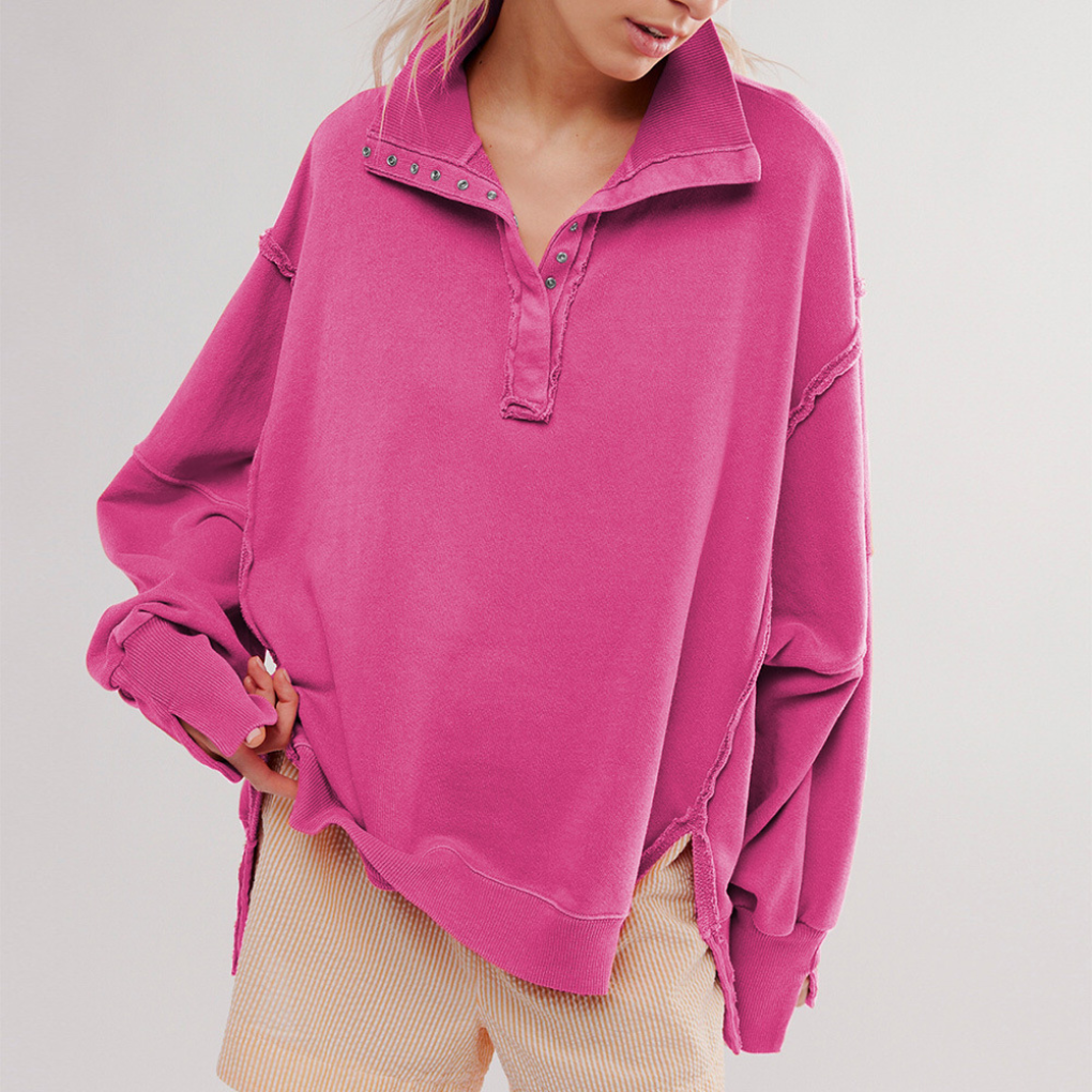 Zachte, comfortabele oversized dames pullover met Henley halslijn en lange mouwen, perfect voor dagelijks gebruik.