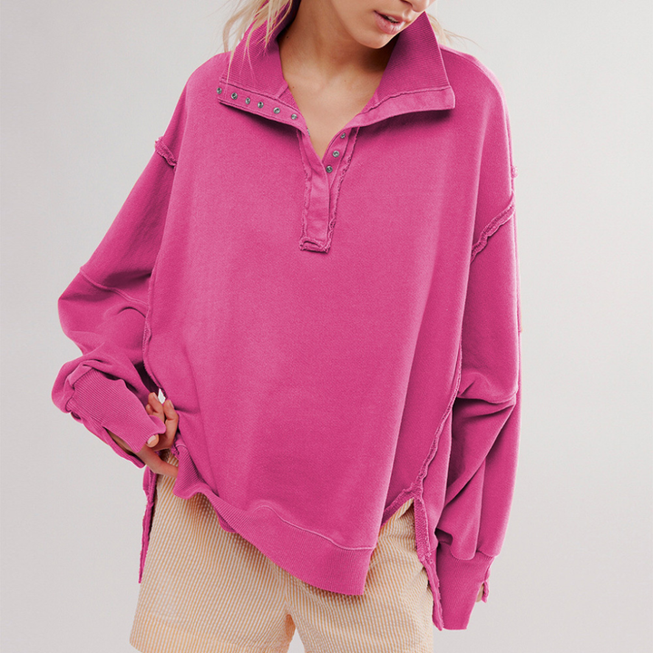 Zachte, comfortabele oversized dames pullover met Henley halslijn en lange mouwen, perfect voor dagelijks gebruik.