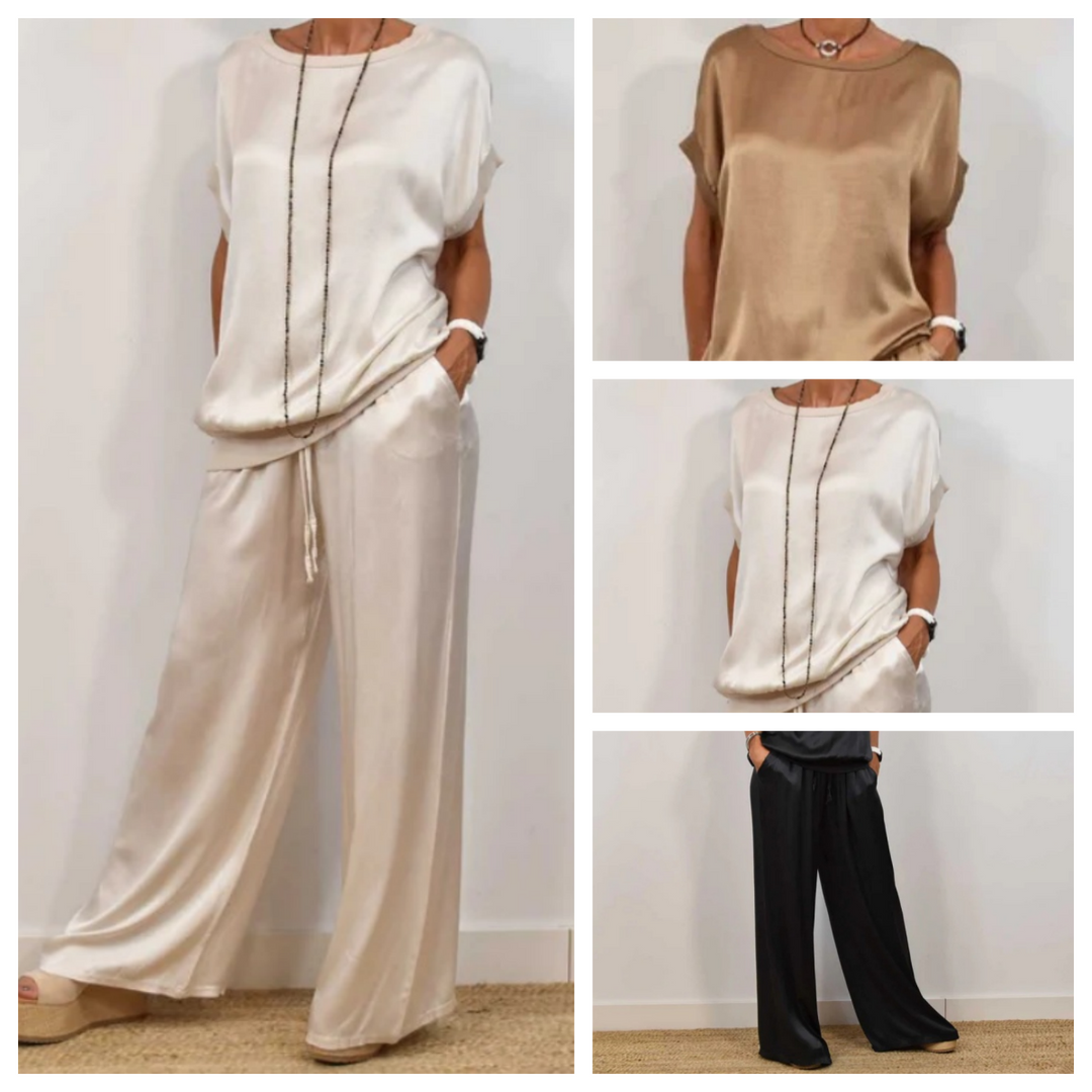 Dames wijde pijpen broekenset: stijlvol, comfortabel en ideaal voor zowel casual als zomerse gelegenheden.