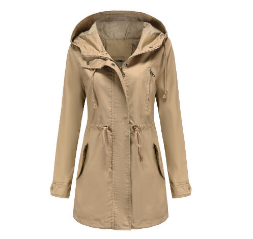 Rugzicht van de DanicasJacket dames winddichte jas met functionele capuchon, comfortabel voor elk seizoen.
