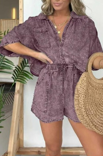 Modieuze dames outfit set met korte mouwen, een veelzijdige en comfortabele tweedelige zomeroutfit voor vrouwen.