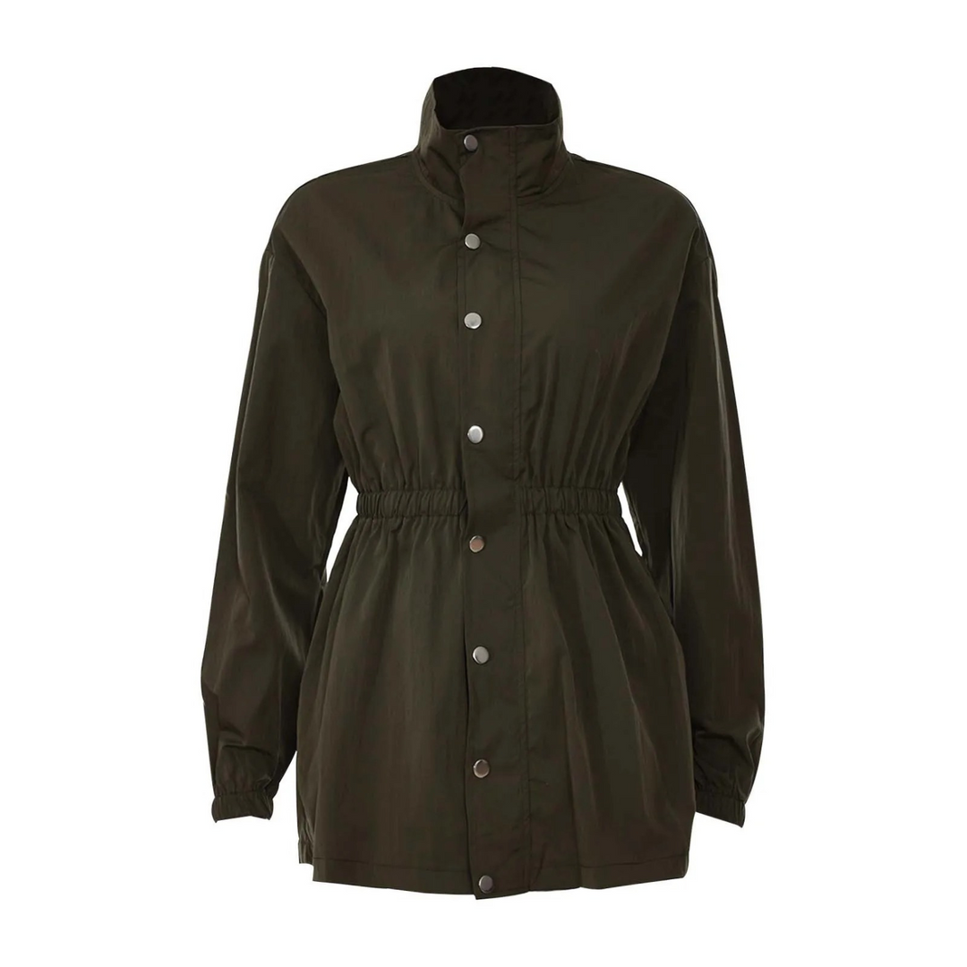 Casual kort dames zomerjasje met hoge taille, verkrijgbaar in groen of bruin, met ritssluiting, voor een retro stijl.