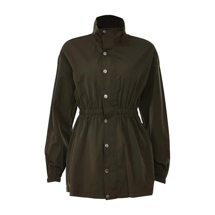 Casual kort dames zomerjasje met hoge taille, verkrijgbaar in groen of bruin, met ritssluiting, voor een retro stijl.