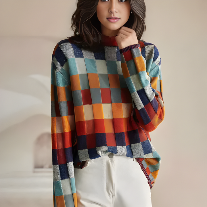 Stijlvolle gebreide damestrui met hoge hals, comfortabel polyester, perfect voor winterse damesmode.