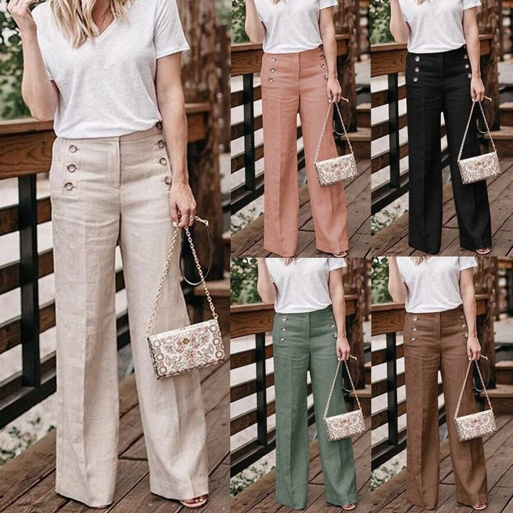 Stijlvolle GerdasPants linnen damesbroek met hoge taille en wijde pijpen, ideaal voor comfortabele zomeroutfits.