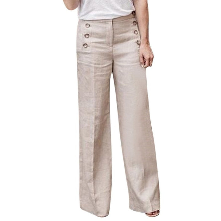 Modieuze damesbroek met hoge taille en wijde pijpen, perfect voor een casual en stijlvolle zomerlook.