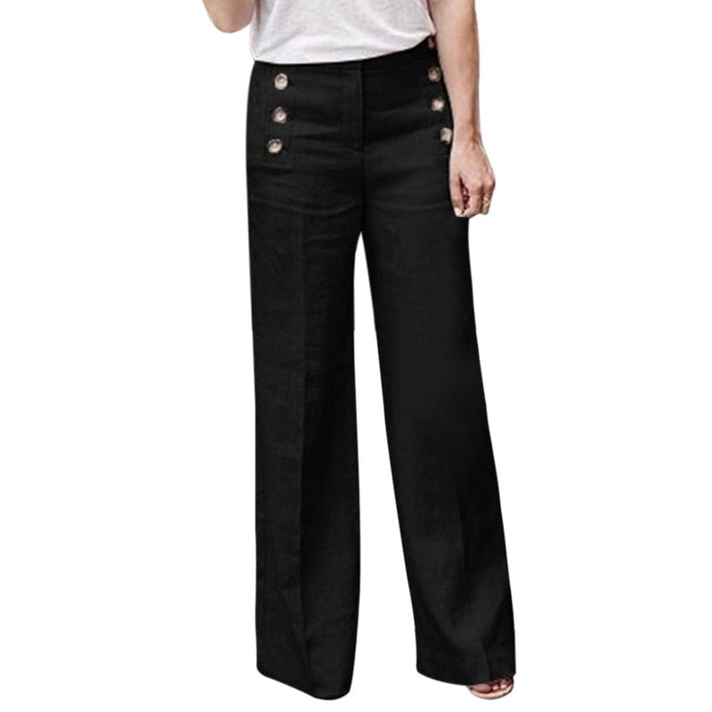 Comfortabele en trendy linnen damesbroek met hoge taille en wijde pijpen voor een veelzijdige outfit.