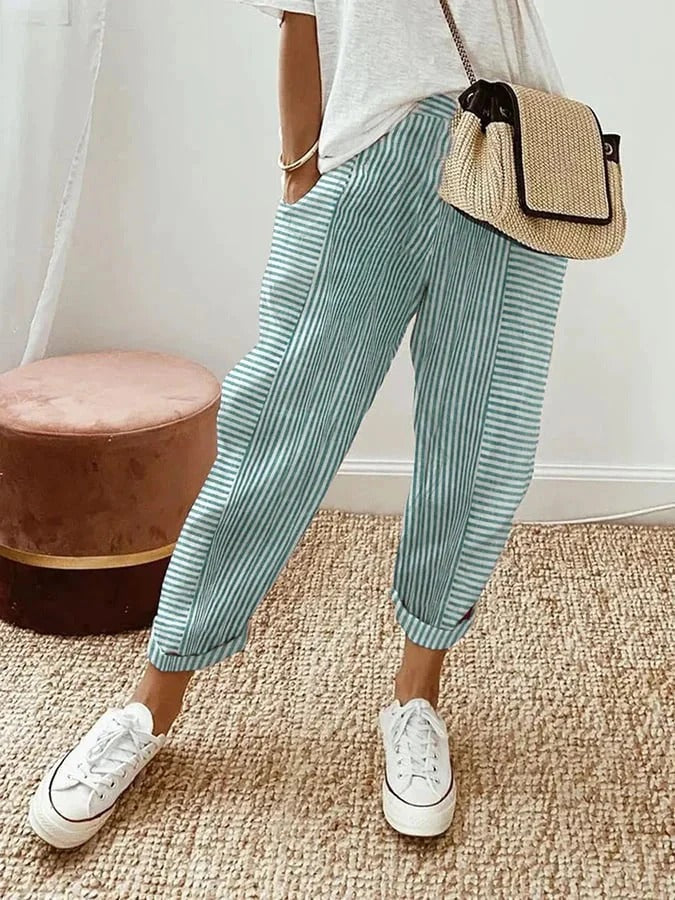 Comfortabele dames gestreepte chino enkelbroek, highwaist voor een casual en modieuze uitstraling.