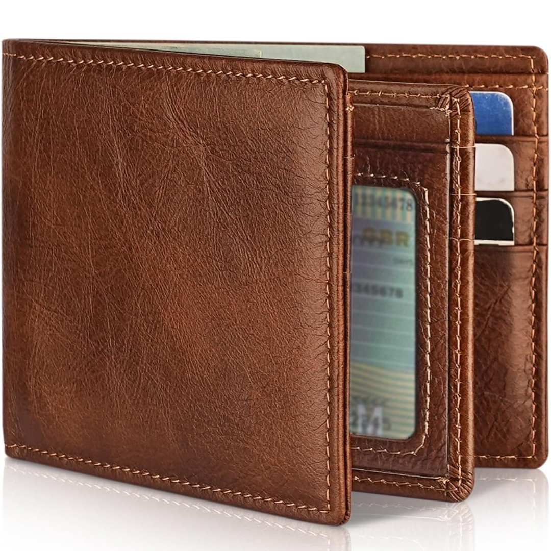 Bruine bifold portemonnee voor heren met rfid beveiliging