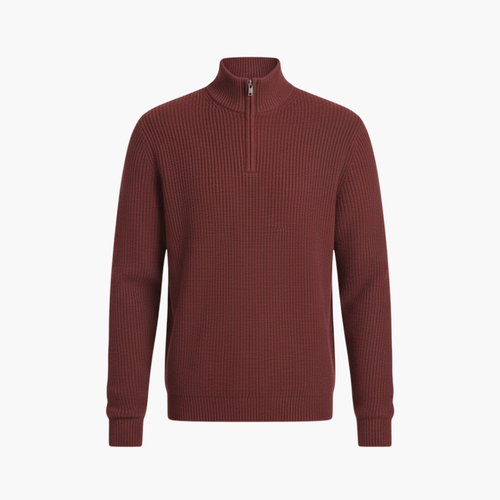 Stijlvolle heren geribbelde trui met halve rits. Perfecte gebreide pullover voor casual herfst- en wintermode.
