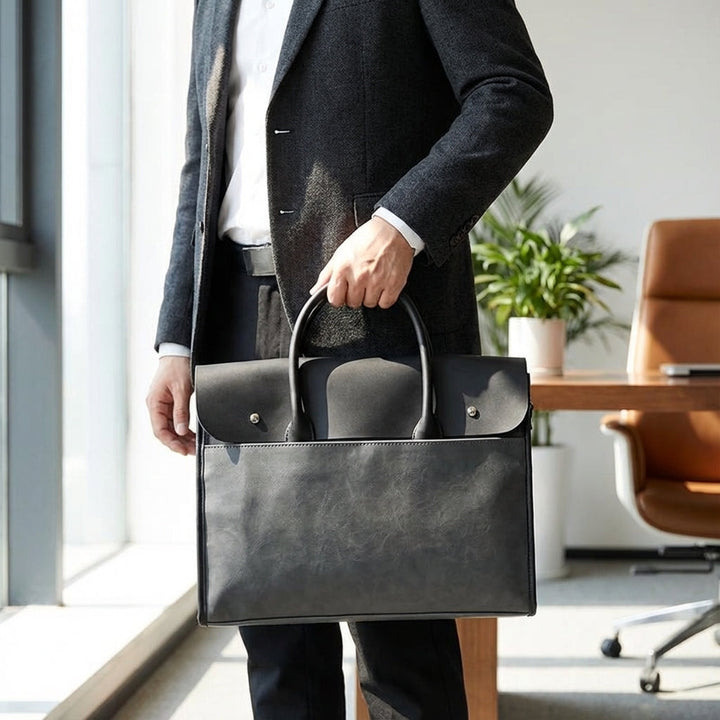 Stijlvolle heren laptoptas van PU leer (RetroCarry), geschikt voor laptops tot 14 inch. Ideaal voor werk of dagelijks gebruik.