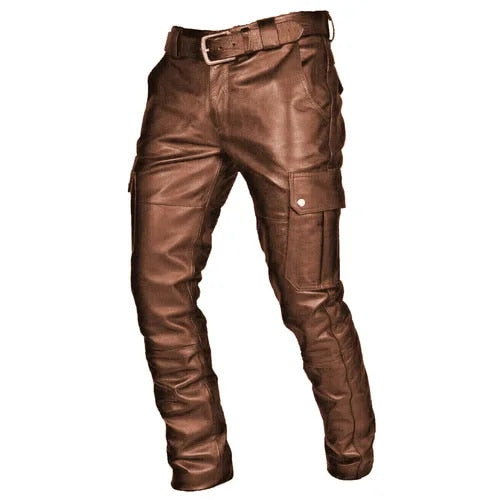 Praktische heren motorbroek 'Diego' van leer met cargo zakken, ideaal voor motorrijden en casual.