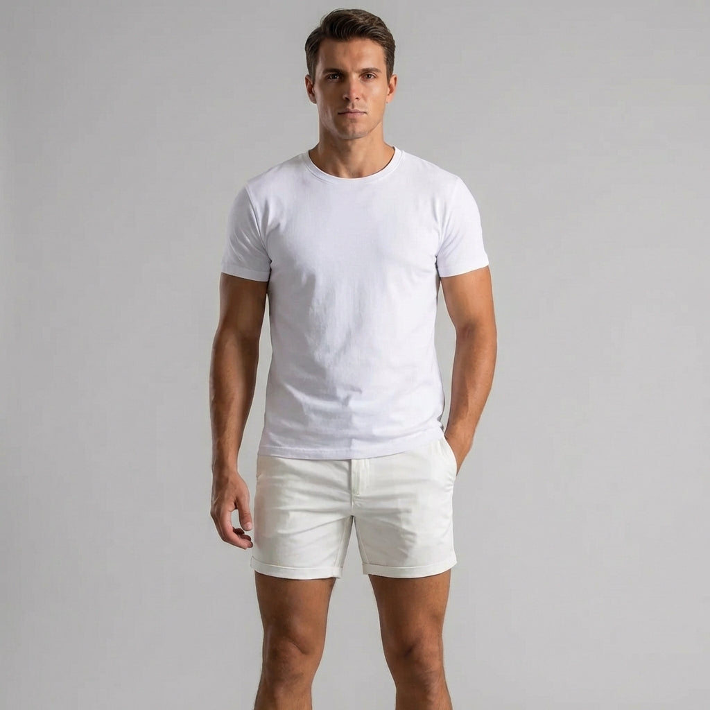 Khaki slim fit heren korte broek, perfecte pasvorm en comfortabel. Ideale herenkleding voor warme dagen.