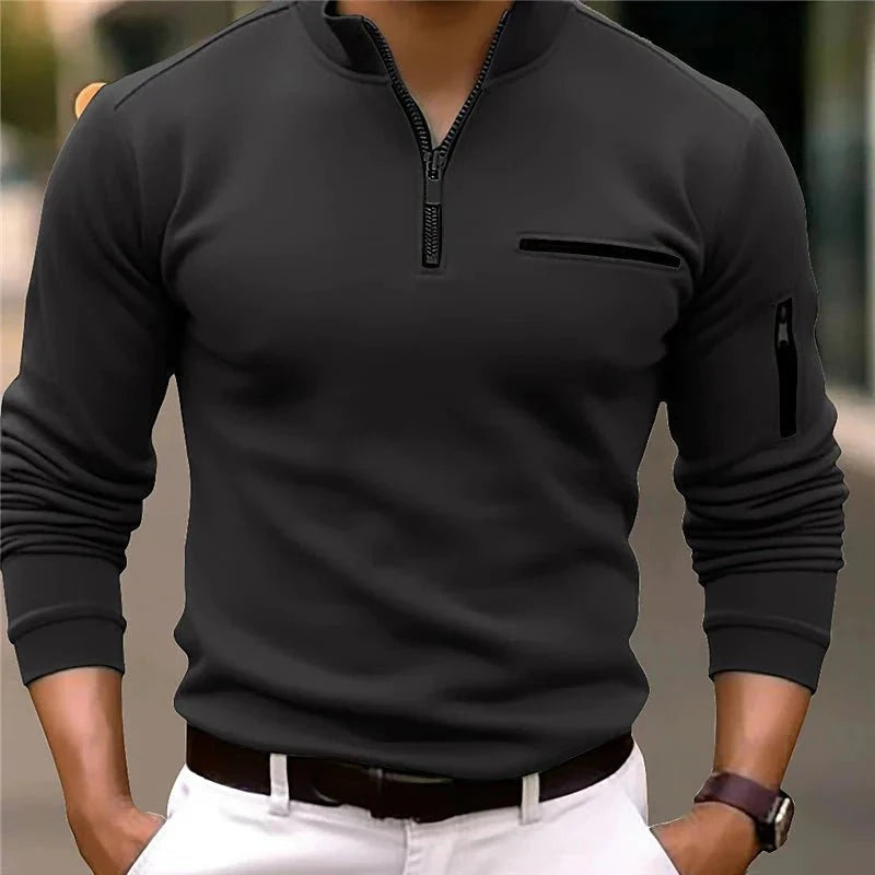 Stijlvolle heren trui met rits en opstaande kraag, ideaal voor een moderne, casual look.