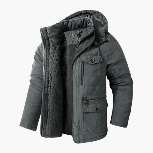 Stijlvolle heren winterjas met capuchon, warm gevoerd, ideaal voor koud weer en veelzijdige mannenmode.