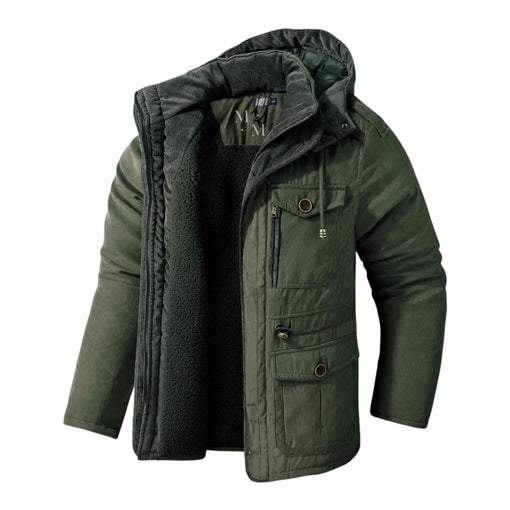 Mannenmode: warme heren winterjas met capuchon, essentiële buitenkleding voor comfort en bescherming tegen de kou.