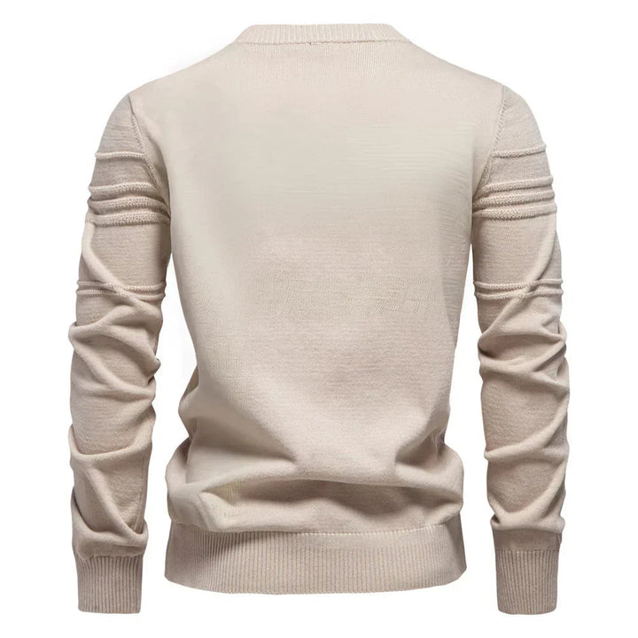 Elegante herentrui met rondehals, een veelzijdig kledingstuk dat warmte en stijl biedt voor najaar/winter.