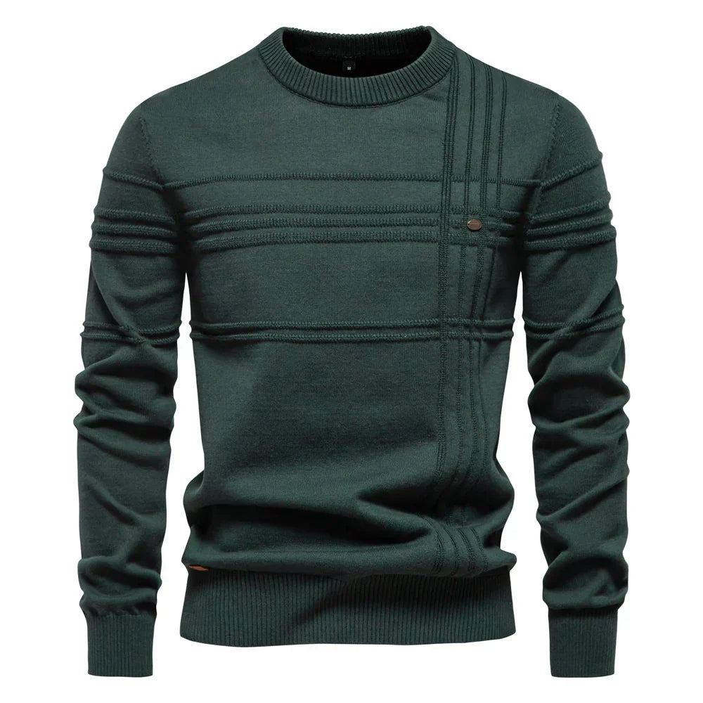 Hoogwaardige herentrui, ronde hals, biedt warmte en een moderne, elegante look voor herenkleding.