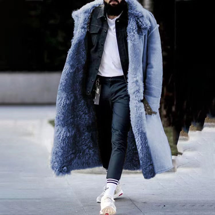 Warme lange heren winterjas, oversized model voor moderne herenmode. Ideale stijlvolle buitenkleding.