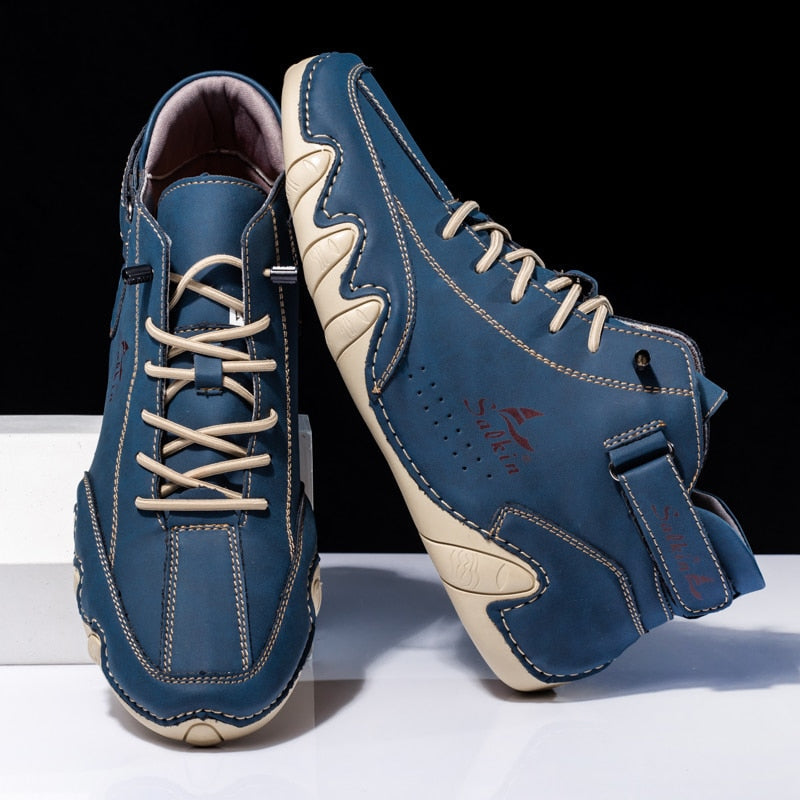 Comfortabele orthopedische leren herenschoenen voor voetpijnverlichting en een betere houding.