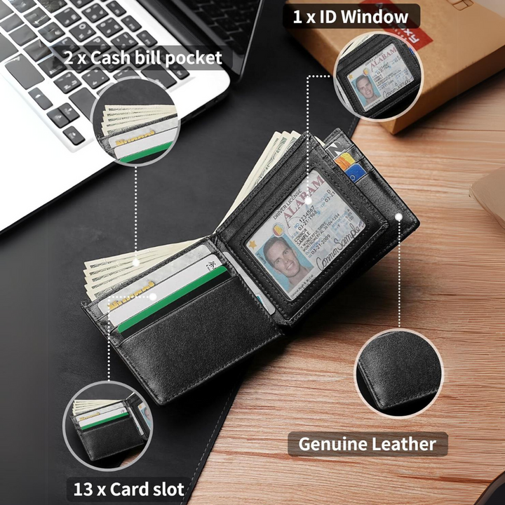 Bescherm uw kaarten met deze StitchCraft heren bifold leren portemonnee met geavanceerde RFID-blokkering.