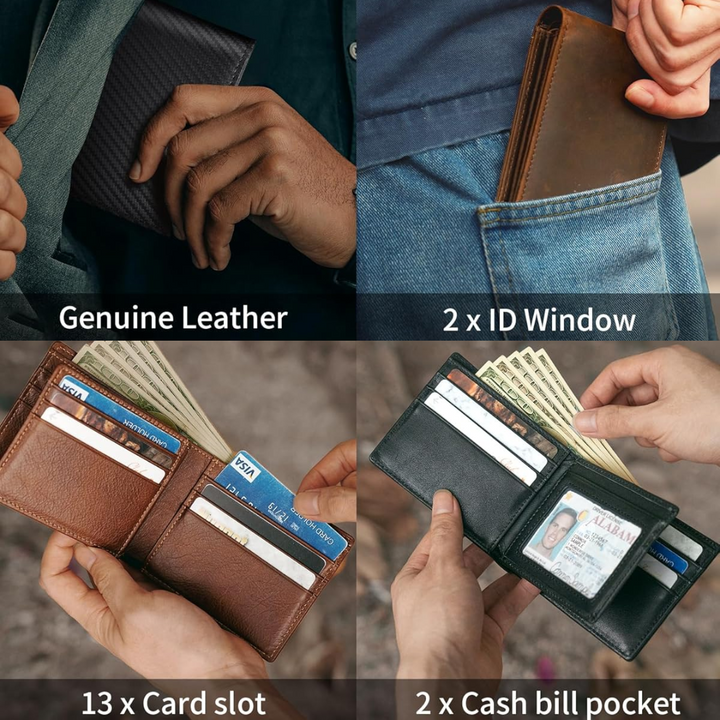 Kwalitatieve StitchCraft leren portemonnee, bifold model voor heren, met onmisbare RFID-beveiliging.
