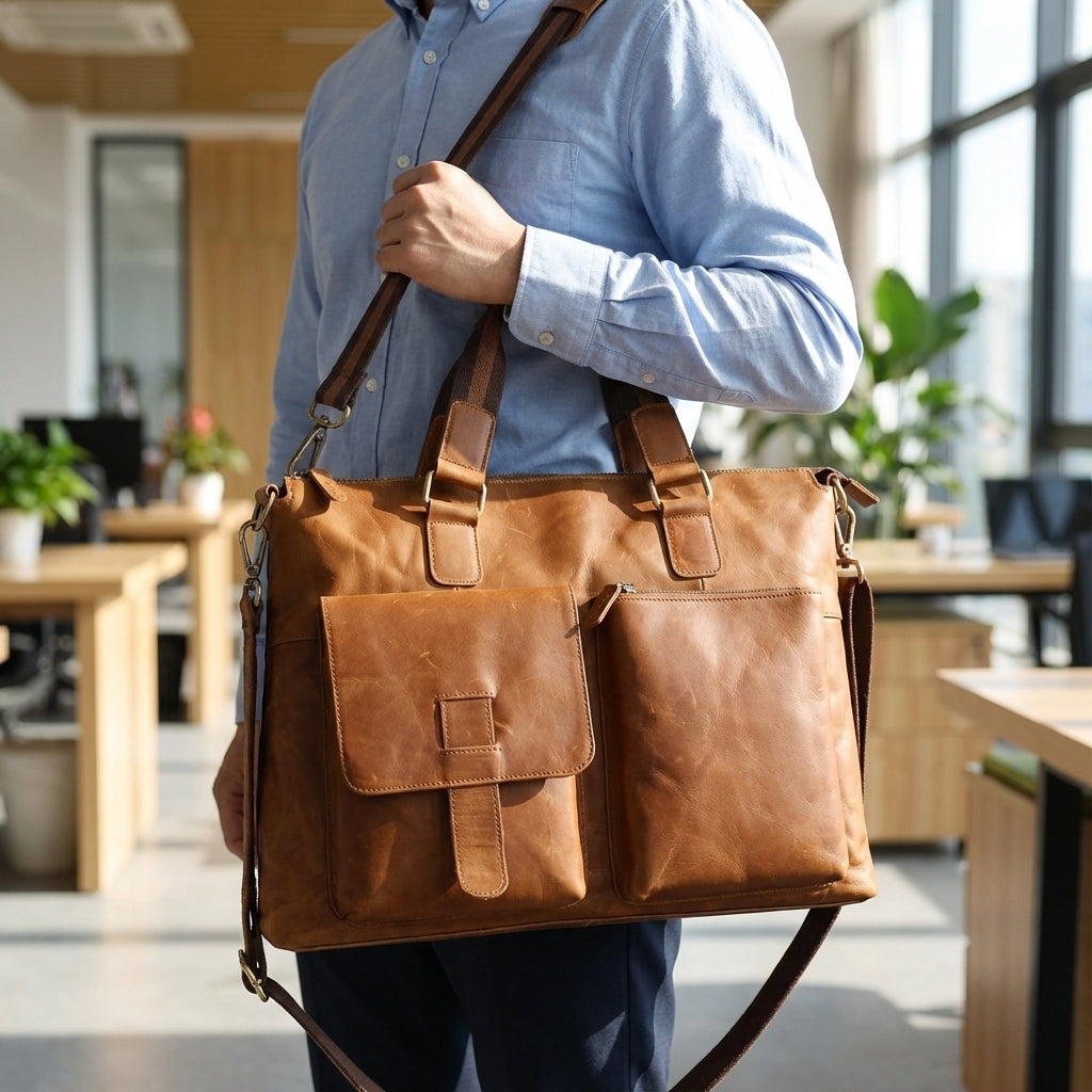 Stijlvolle vintage zakelijke laptoptas (unisex), ideaal als aktetas of documententas voor werk.