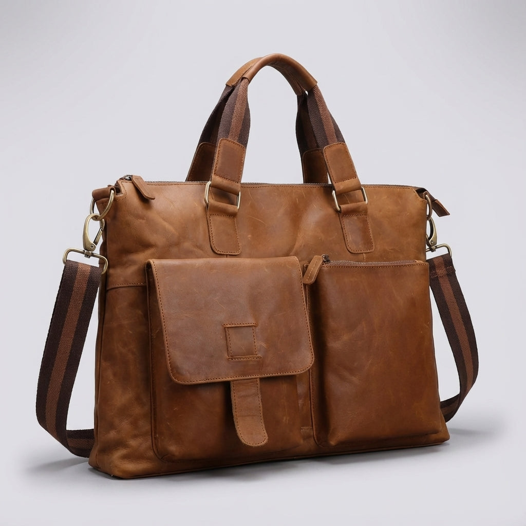 Functionele unisex laptoptas in vintage stijl, perfect als schoudertas of werktas voor dagelijks gebruik.