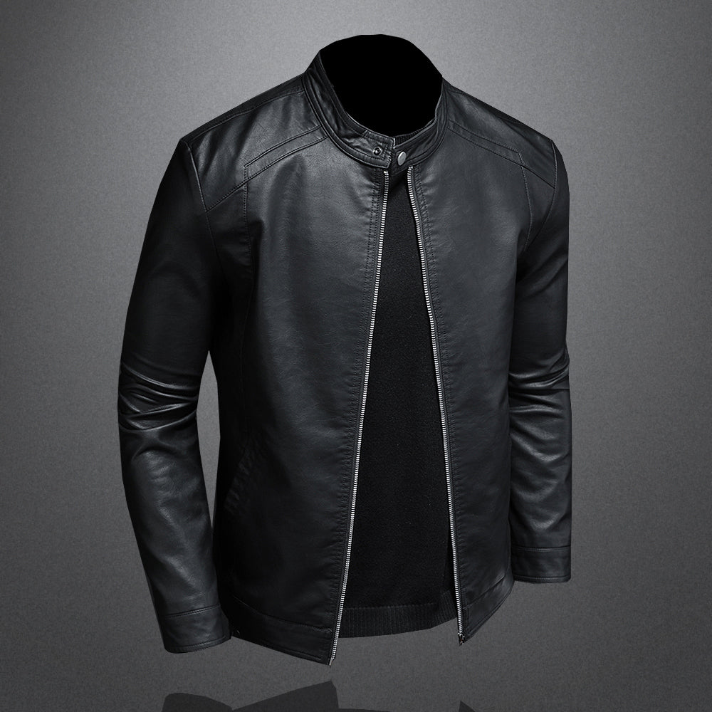 Stijlvolle zwarte heren leren jas, comfortabel jack van echt leder. Perfect voor lente en herfst casual look.