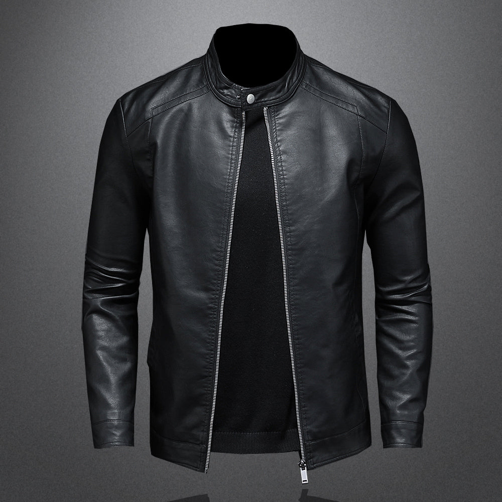 Nieuwe collectie: comfortabele zwarte leren moto jas voor heren, modern design voor stijlvolle bovenkleding.
